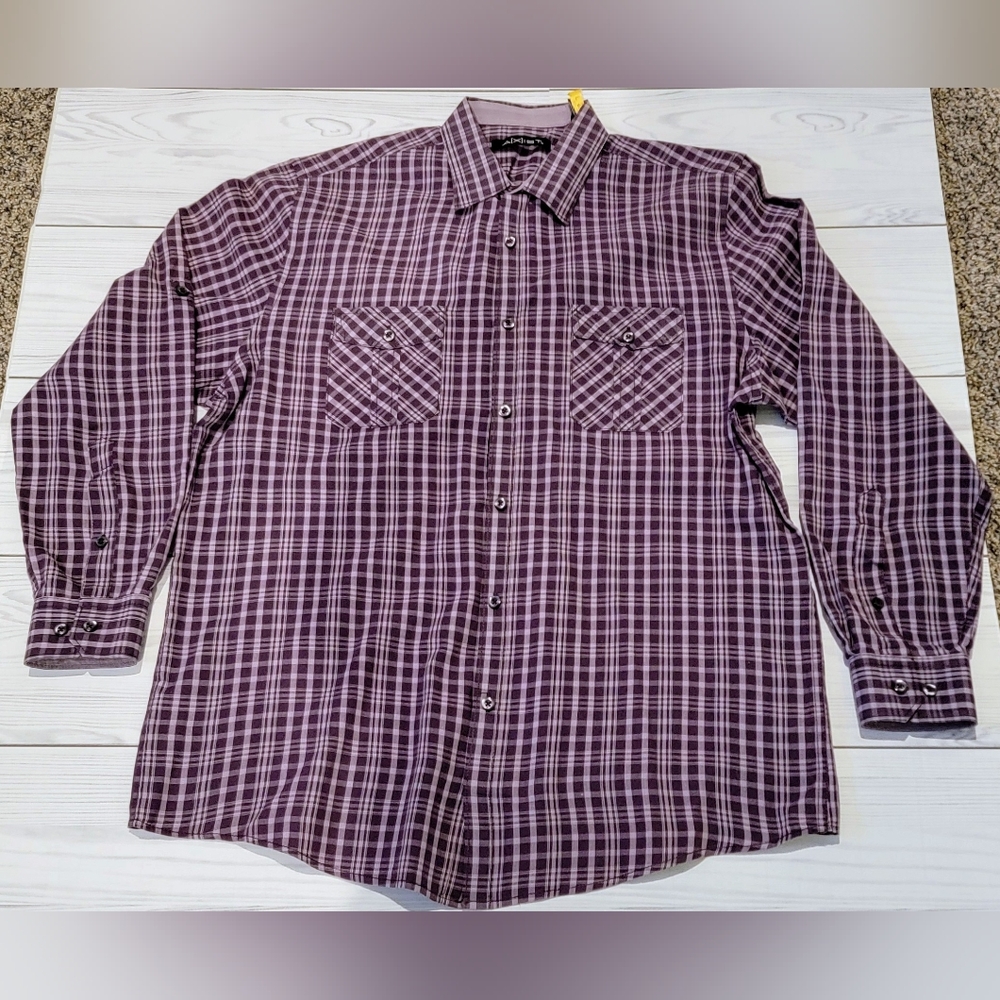 Axist Men's Purple Checkered Button Down Long Sleeve Shirt Sz L